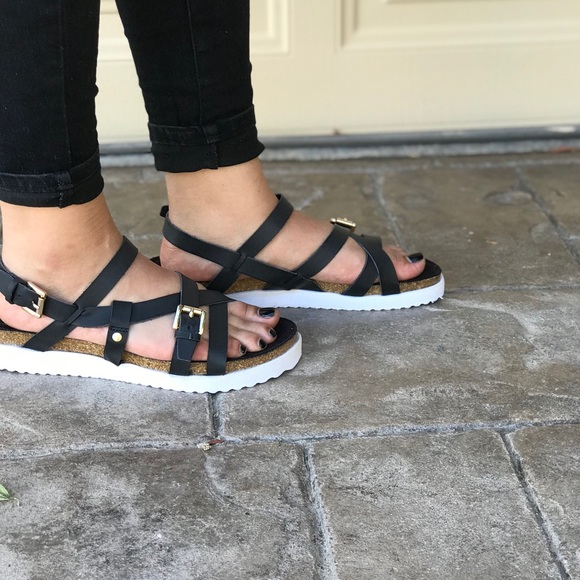 Black Cork Thick Flatform Strappy Sandals - Picture 5 of 7